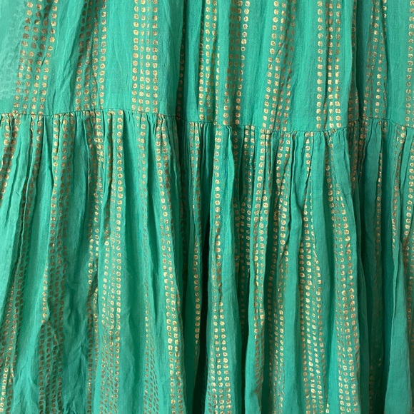 Oliphant Maxi Dress Cotton Green Metallic Polka Dot Smocked Back Small Boho - Picture 6 of 7